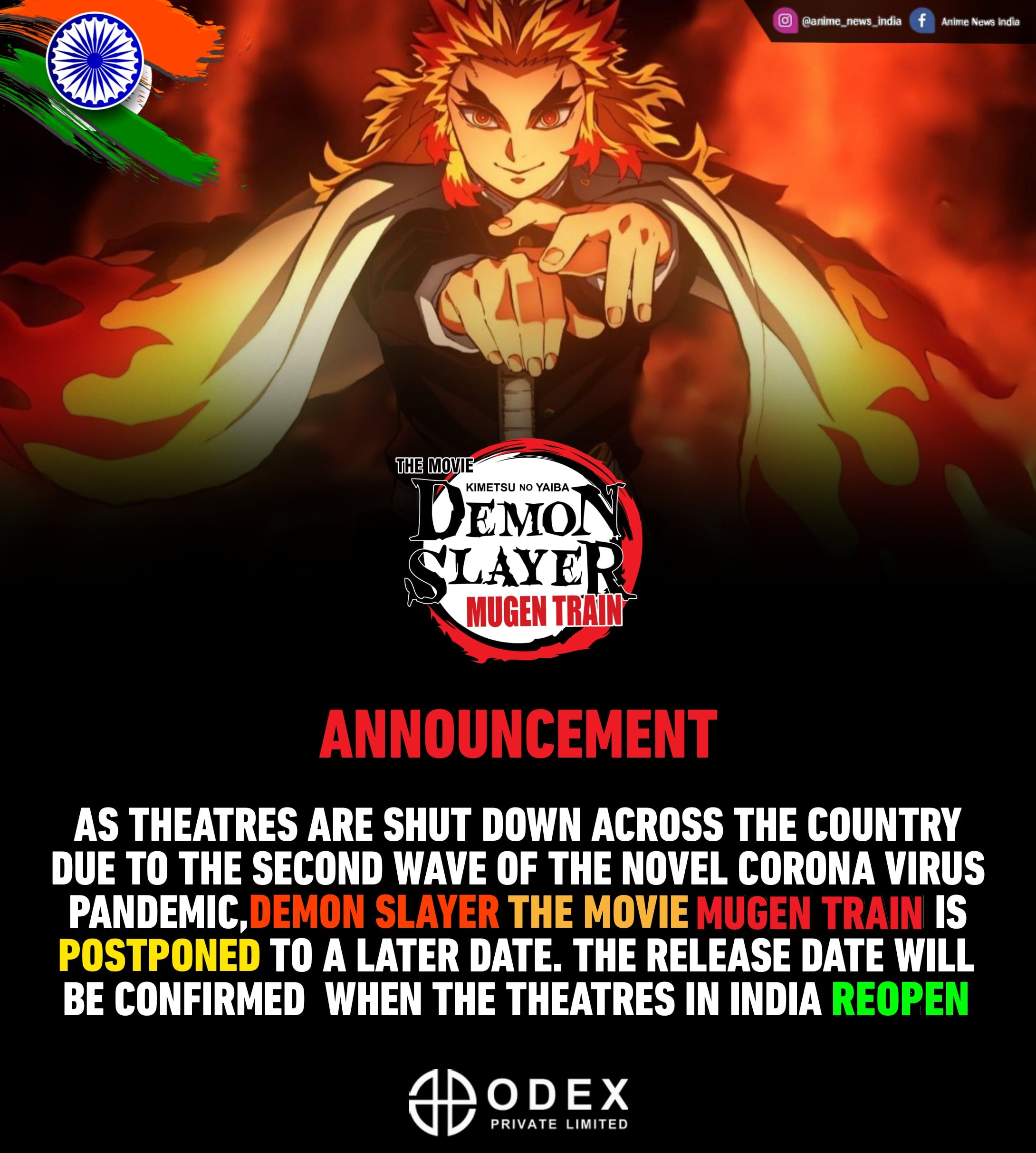 The Release Date Of Demon Slayer The Movie Mugen Train Got Postponed In India - Anime News India